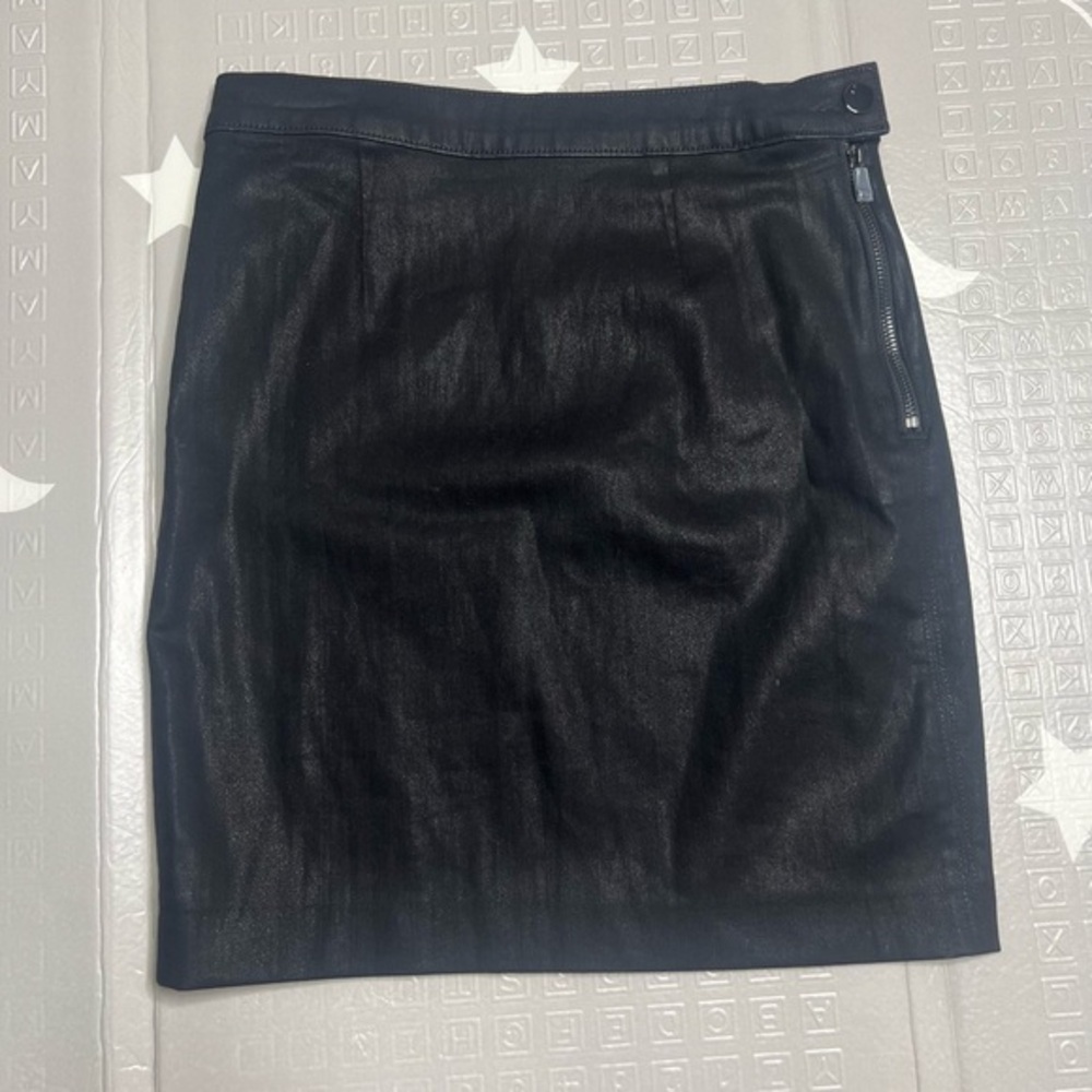 J Brand Black Coated Denim Stretch High Rise Pencil Skirt Fearless